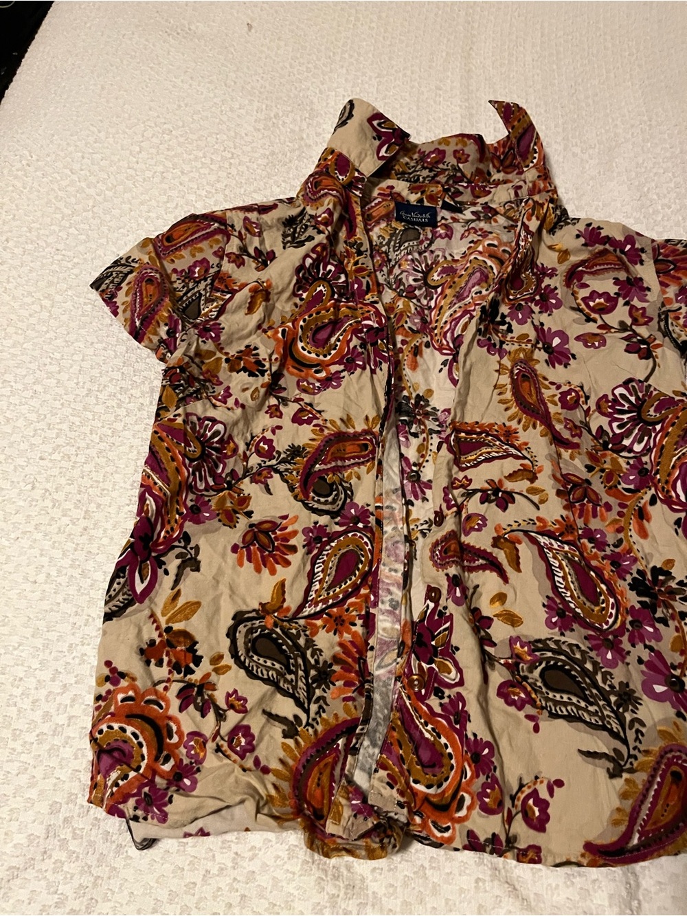 Paisley Print Short-Sleeve Button-Up Shirt - Beige/Multi